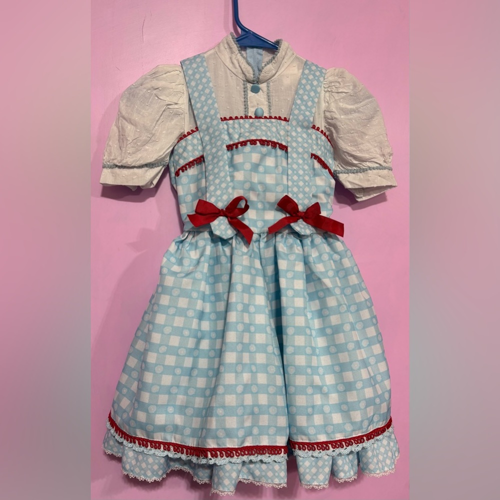 Classic Blue Gingham Kids Wizard of Oz Dorothy’s  Dress with Red Bow Trim